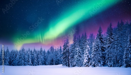 macro winter scenery with northern lights aurora borealis