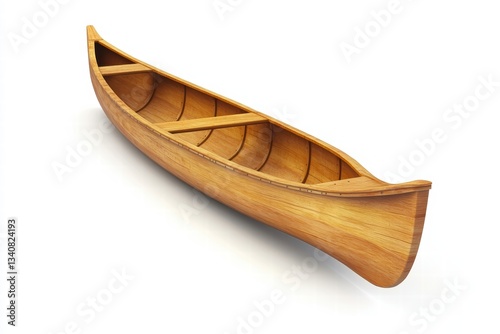 A wooden canoe isolated on a white background, showcasing its handmade craftsmanship, paddles, and cultural heritage