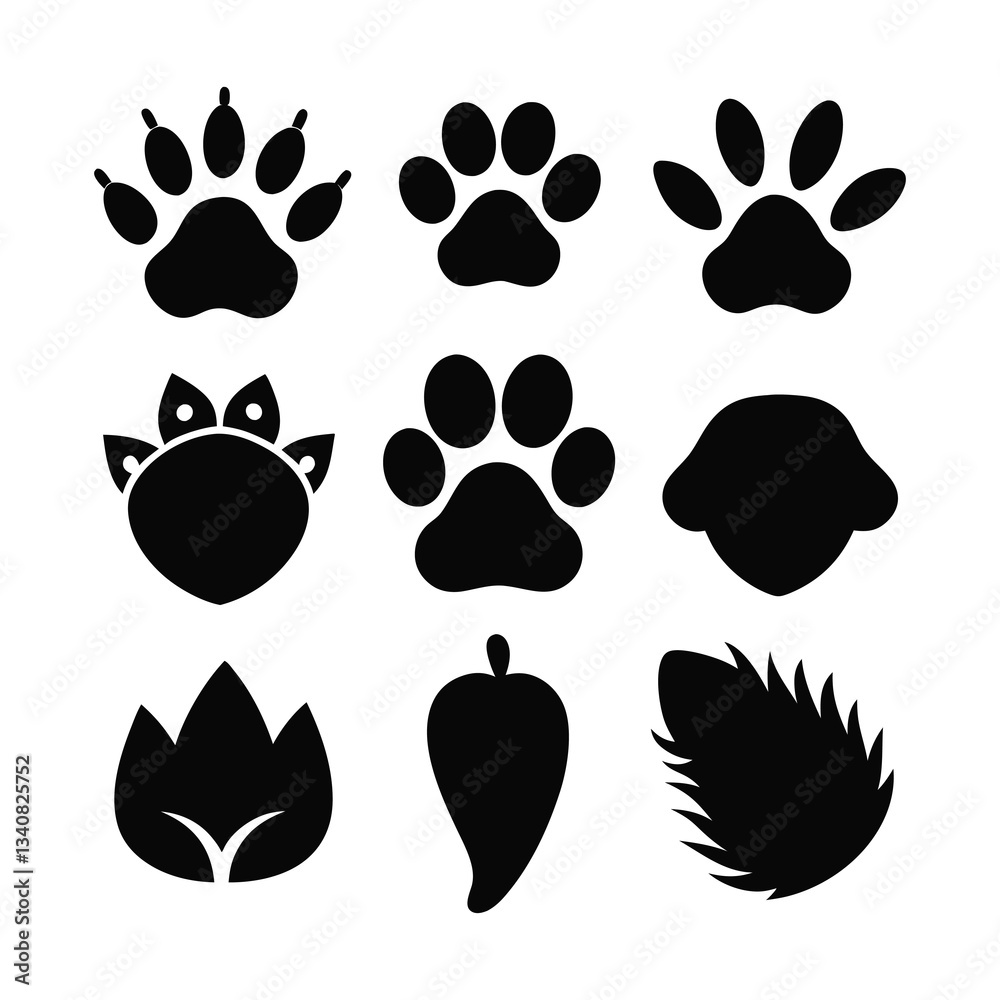 animal footprint icons of silhouette black shape vector illustration isolated on white background animal footprint icons of silhouette black shape vector illustration isolated on white background