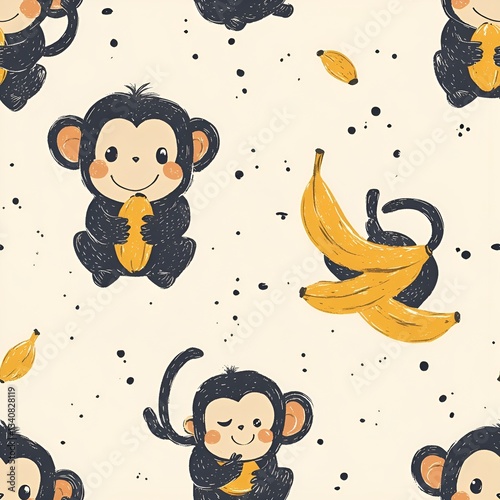 cute monkey cartoon seamless pattern. Generative AI