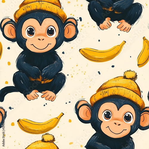 cute monkey cartoon seamless pattern. Generative AI