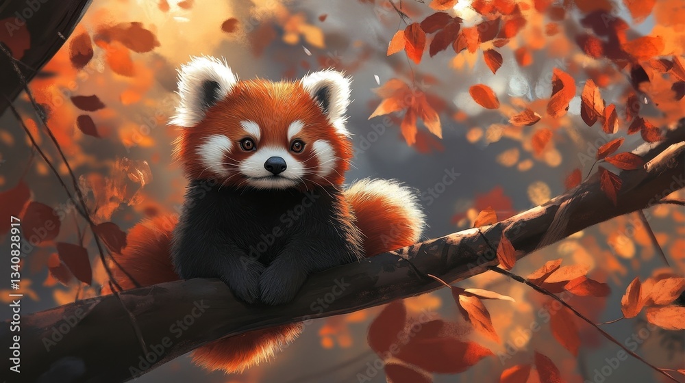 Obraz premium Cute Red Panda in Autumn Tree