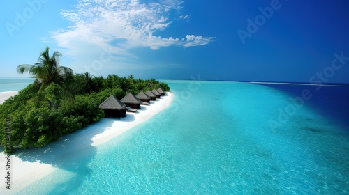 Tranquil Tropical Paradise with Overwater Bungalows Surrounded by Ocean