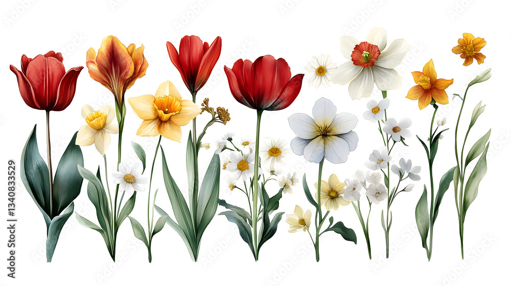 custom made wallpaper toronto digitalBlooming Bouquet: A vibrant collection of colorful flowers, artfully arranged, showcase a diverse range of blooms in a botanical illustration, perfect for celebrating the beauty of nature