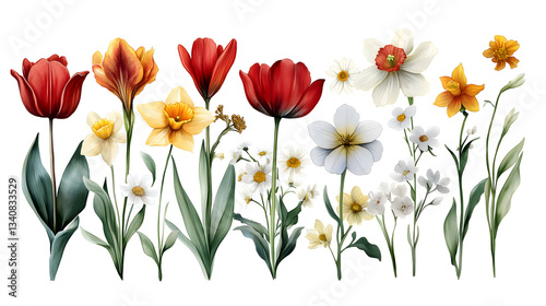Wallpaper Mural Blooming Bouquet: A vibrant collection of colorful flowers, artfully arranged, showcase a diverse range of blooms in a botanical illustration, perfect for celebrating the beauty of nature Torontodigital.ca