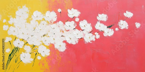 A painting of white flowers on a pink background, Ai generated