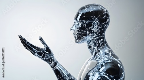 A humanoid AI made of liquid metal, shifting its form into various shapes