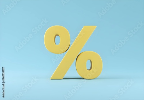 3D yellow percentage symbol on blue background