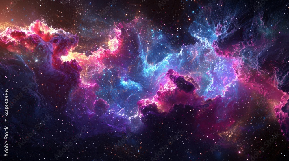Fototapeta premium Cosmic Nebula: A Symphony of Colors in the Vast Expanse of Space