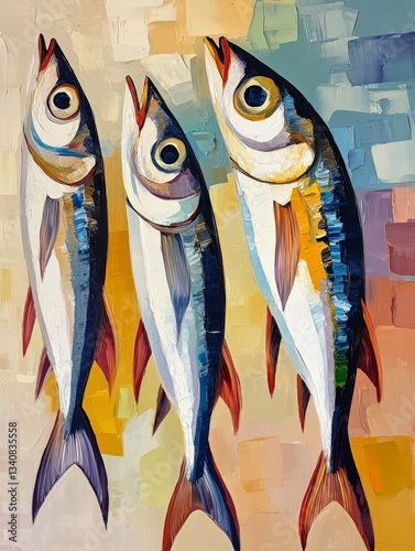 Geometric sardines in cubist style, Ai generated