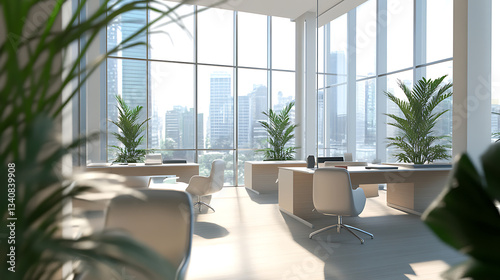 Modern corporate office with city view.