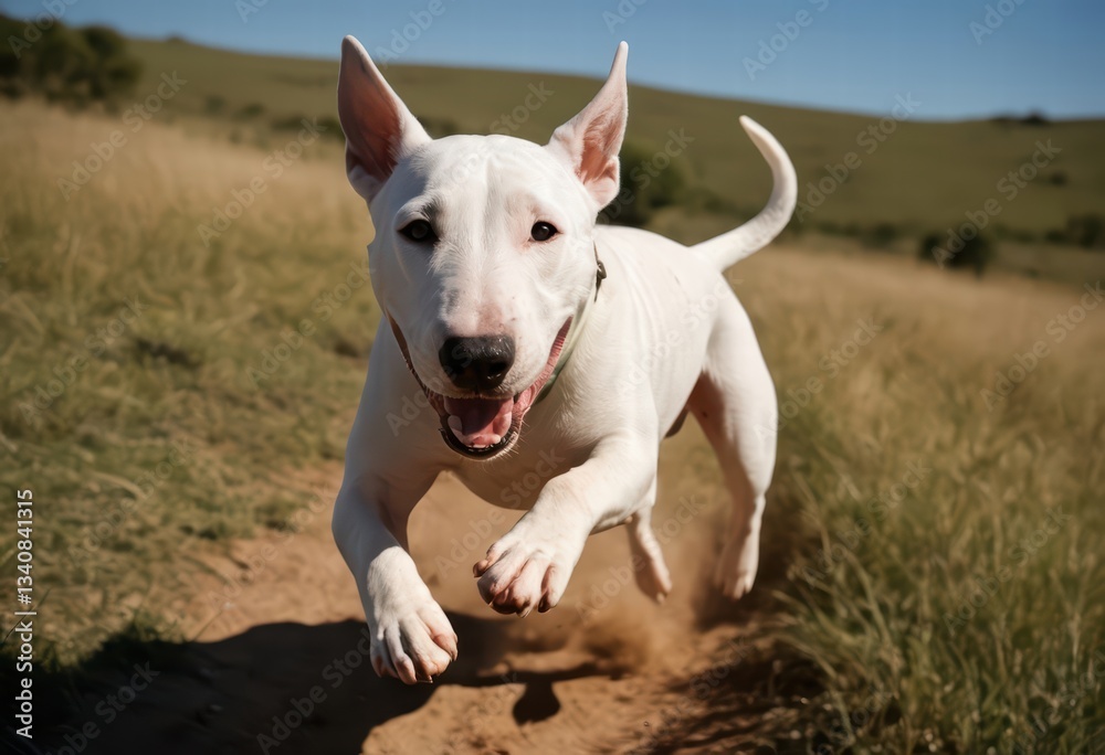 bull terrier dog running in the countryside, doggy pet playing outdoors in the green meadown, adorable fur friends on the nature bull terrier dog running in the countryside, doggy pet playing outdoors in the green meadown, adorable fur friends on the nature