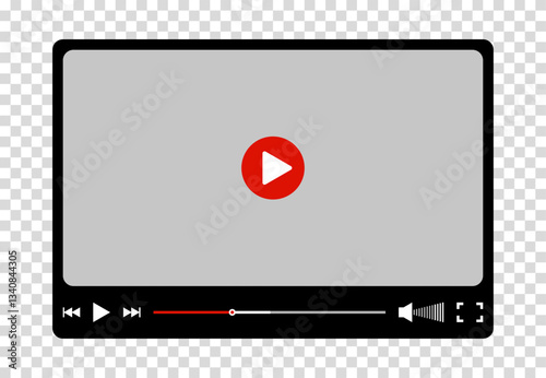 Multimedia video player for web and mobile apps. Chat video frame in flat style. Play video window with navigation icons, play button icon. Vector illustration on a transparent background.