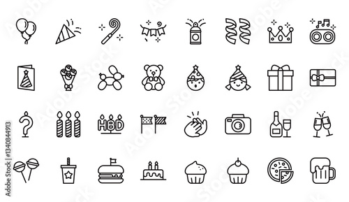 Adorable Birthday Party Icons Collection