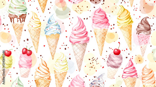 Watercolor pattern ice cream white background