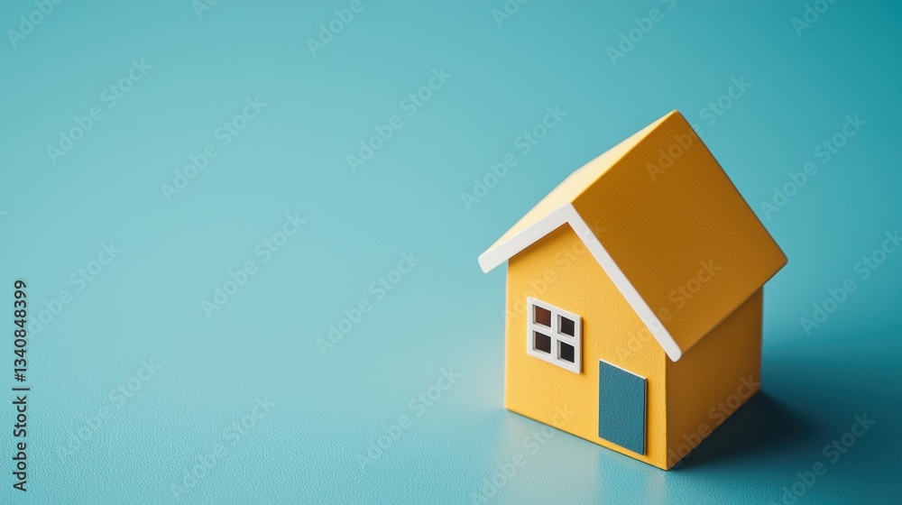 vibrant yellow house model sits on smooth turquoise surface, symbolizing warmth and creativity. This charming design evokes feelings of comfort and joy, perfect for home related themes vibrant yellow house model sits on smooth turquoise surface, symbolizing warmth and creativity. This charming design evokes feelings of comfort and joy, perfect for home related themes