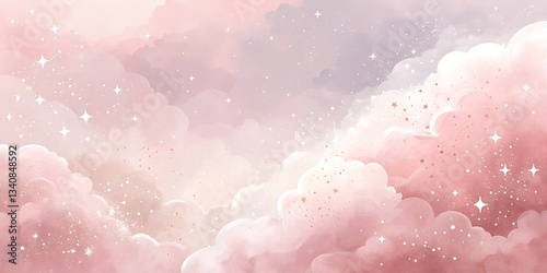 pink background with clouds and sun