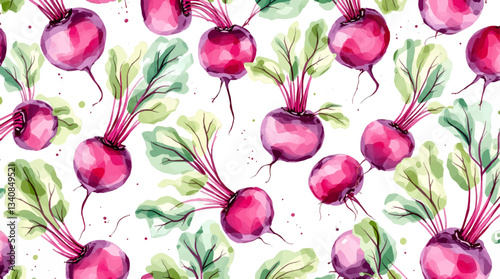 Watercolor Seamless pattern beetroot white background