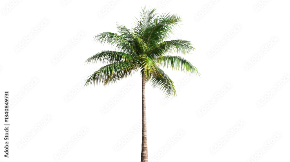 Isolated palm tree swaying gently in the breeze on transparent background