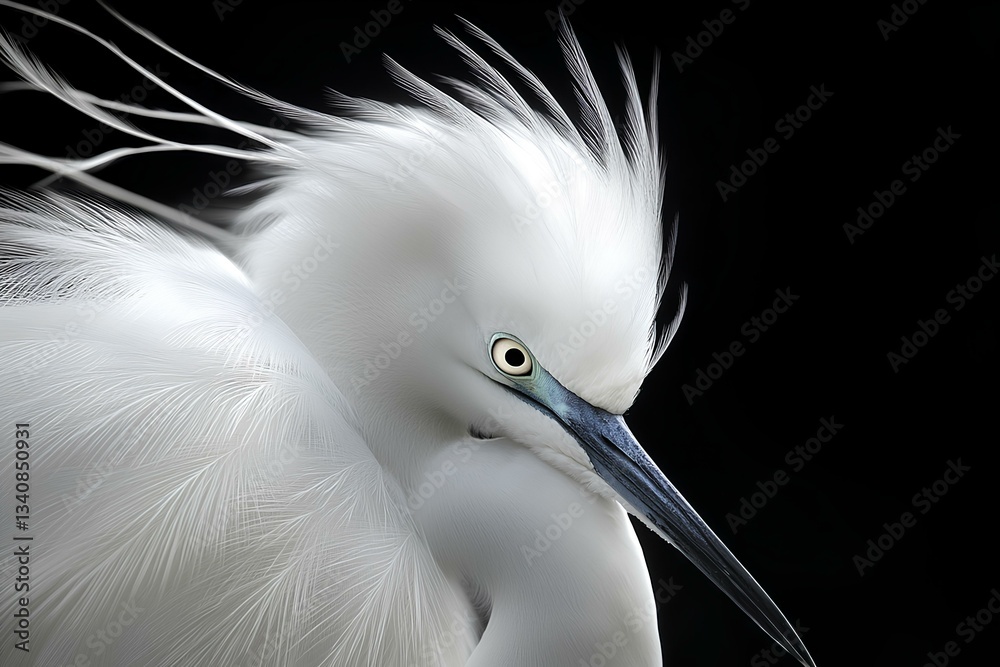 black backdrop enhances its elegant feathers and piercing gaze