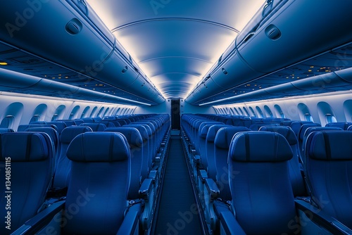 Obraz na płótnie luxurious airplane cabin with comfortable blue seats; empty, ready for a comfortable flight w salonie