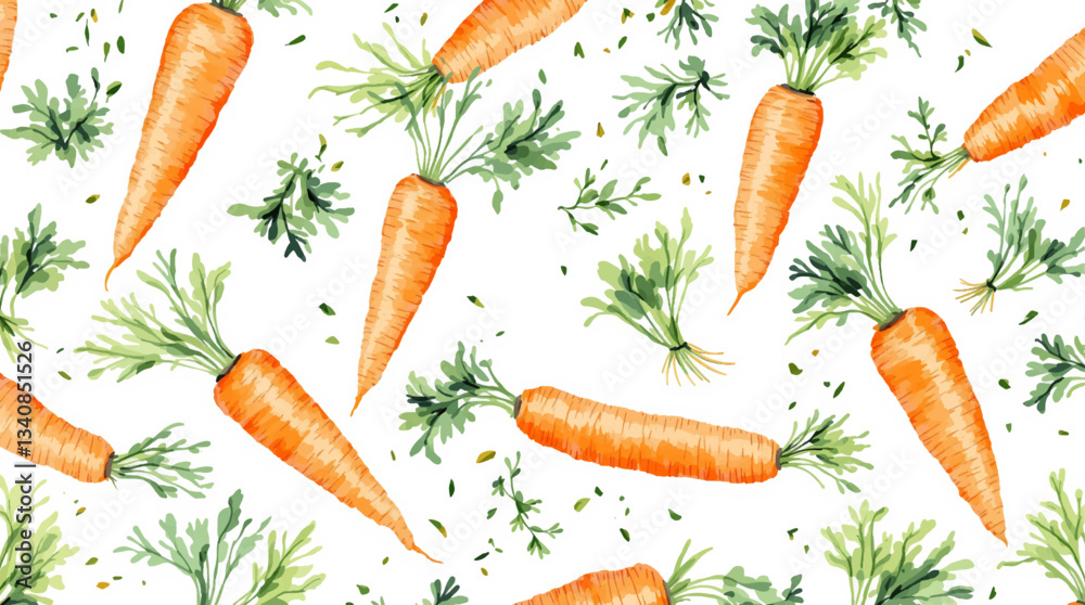 Seamless pattern with watercolor carrot drawing abstract illustration on white background