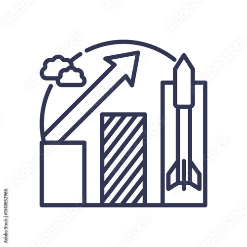 Rocket and graph symbolize growth in defense market trends.