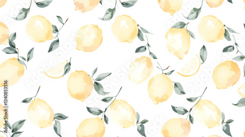 Hand drawn watercolor lemon Sicilian painting on white background. Fruit vector illustration. Pattern watercolor fruit.
