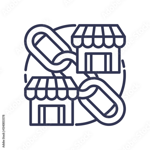 Linked stores symbolize franchise connections and network growth.