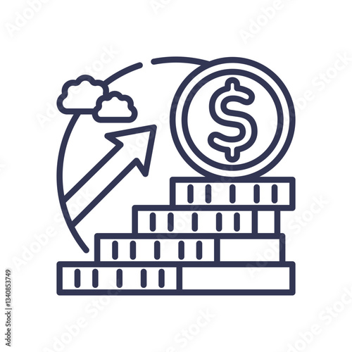 Arrow and coins symbolize financial growth and potential.