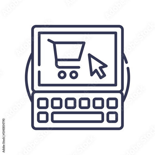 Laptop with shopping cart icon symbolizes online shopping and e-commerce.