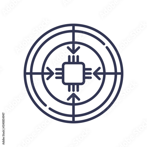 A microchip at the center of a target symbolizes precision and technological assistance.