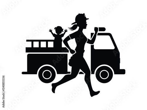 Firefighter Mom Silhouette | Brave Fire woman & Heroic Mother