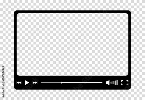 Multimedia video player for web and mobile apps. Chat video frame in flat style. Play video window with navigation icons, play button icon. Vector illustration on a transparent background.