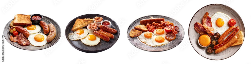 A delicious assortment of breakfast dishes featuring eggs, sausage, and toast. A delicious assortment of breakfast dishes featuring eggs, sausage, and toast.