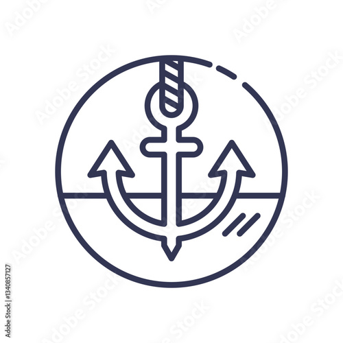 Anchor symbolizing stability and security within a circle.