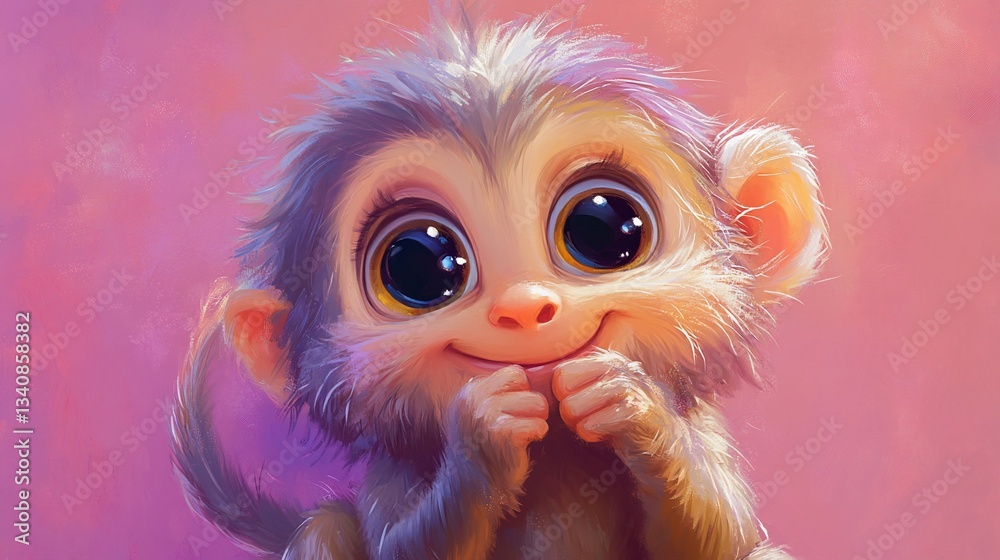 Cute cartoon monkey with big eyes and a joyful expression. Cute cartoon monkey with big eyes and a joyful expression.