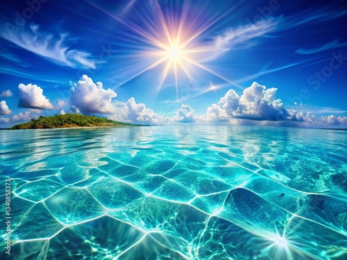 Tropical Summer Water: Low Poly Geometric Ice Mosaic Background