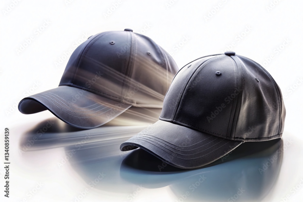 Obraz premium Two Classic Black Baseball Caps - Long Exposure Stock Photo PNG