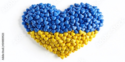 Ukrainian Flag Heart Design: Peace Symbol Made of Many Small Hearts on White Background