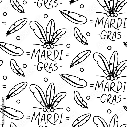 doodle feather pattern for Mardi Gras or a costume party. It is part of costume's decor. It is suitable for making invitations, posters, decorations and promotional materials for events. Monochrome