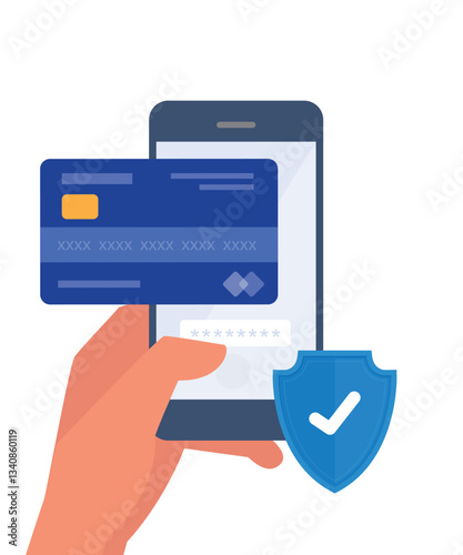 Online payment, security transaction. Mobile banking and internet banking concept. Stock illustration