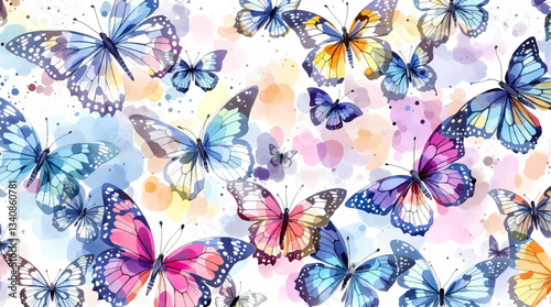 Watercolor pattern butterflies on white background