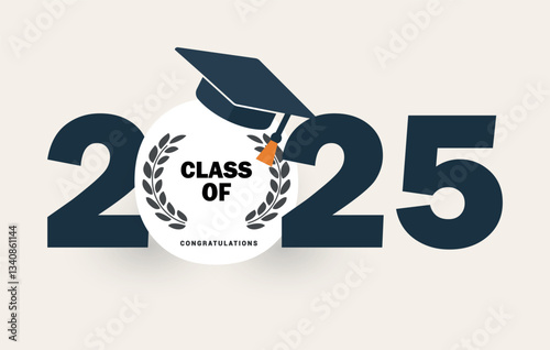 Graduation Class of 2025. Elegant Congrats Banner with Cap and Laurel. Editable image.