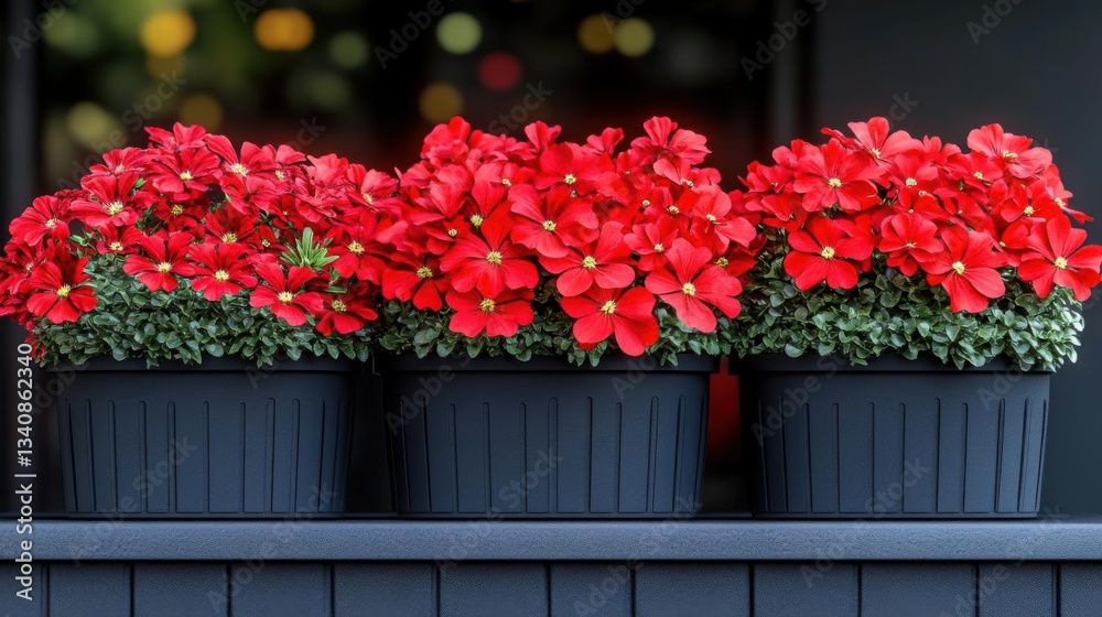 Fototapeta premium Red Flowers in Planters