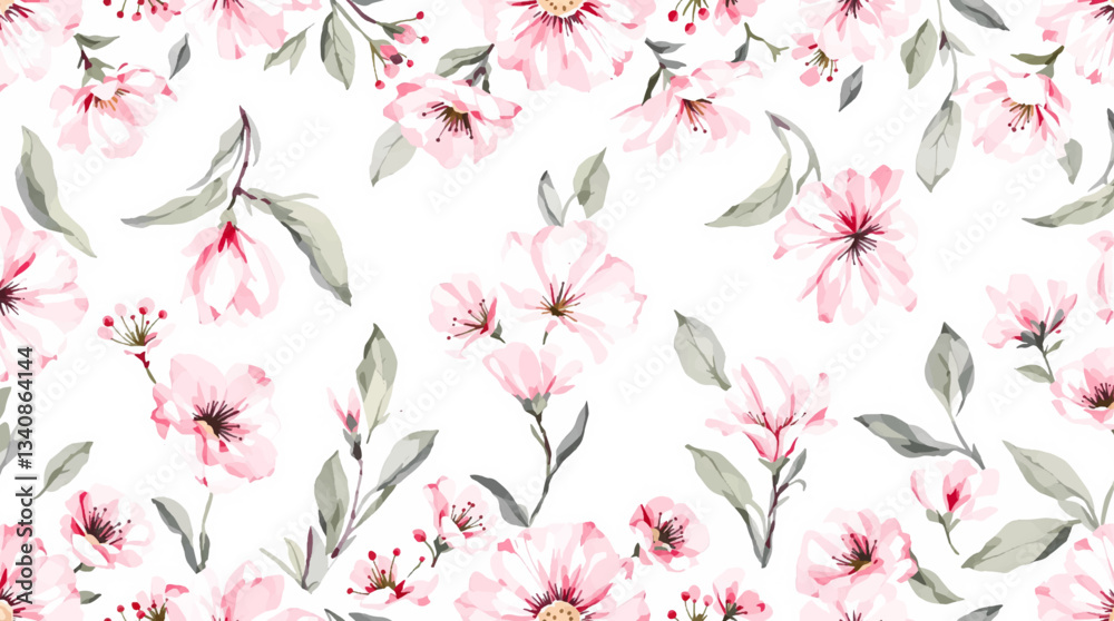 Watercolor flower background for invitation card. Floral hand-painted seamless pattern	