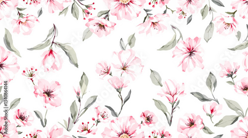 Watercolor flower background for invitation card. Floral hand-painted seamless pattern	