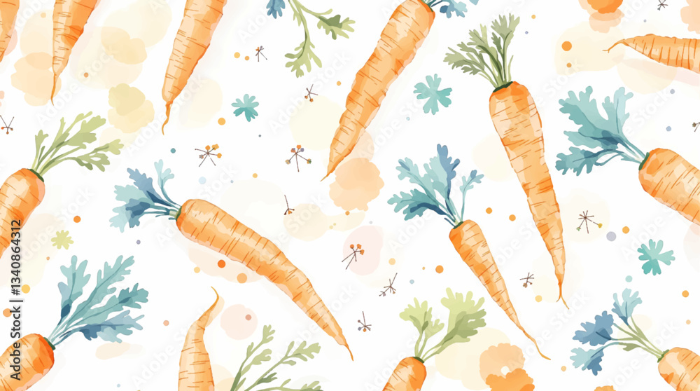 Vibrant watercolor carrot with green leaves on white background