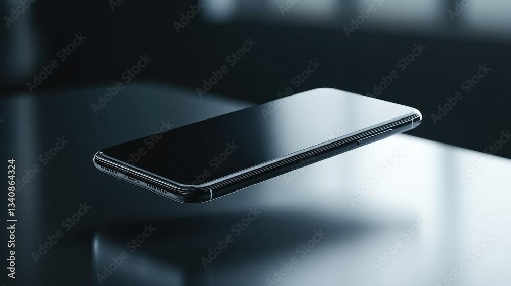 Sleek smartphone with curved edges showcased in a minimalistic setting against a cool blue backdrop Sleek smartphone with curved edges showcased in a minimalistic setting against a cool blue backdrop