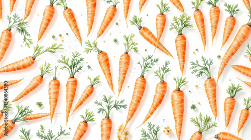 Vibrant watercolor carrot with green leaves on white background